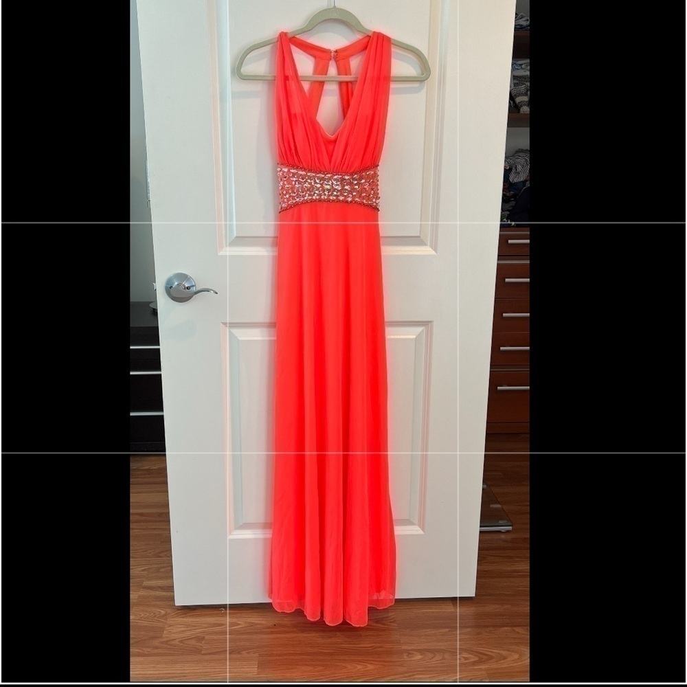 Sequin Hearts Neon Coral Prom Dress